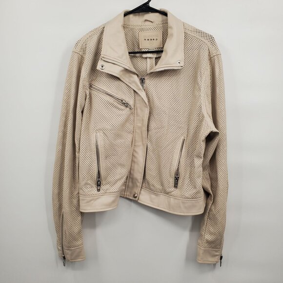 Blank NYC Imelda Cream Perforated Vegan Leather Moto Jacket Women Size XL NWT - Picture 1 of 11